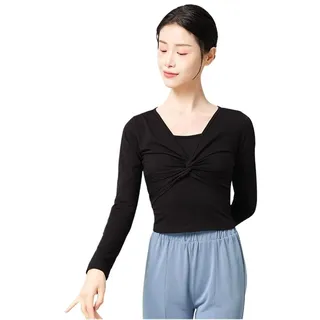 JMORCO Ballettkleidung Damen Ballett Top Frau Ballett Jacke Tanz Top Wrap Top Mantel Baumwolle Langarm Tanz Shirt for Frau(Black,S Height 155-160cm)