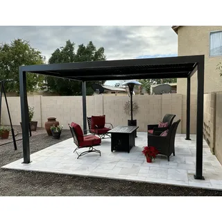 PURPLE LEAF Pavillon 3.65 x 4.25 m mit Lamellendach Freistehend Terrassenüberdachung Verstellbaren Aluminium-Lamellen Pergola Wasserdicht Stabil Winterfest für Garten, Grau