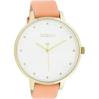 Oozoo XXL Damenuhr C11036 Goldfarben Lederband Pfirsichfarben 48 mm