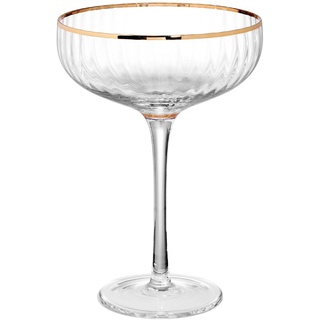 BUTLERS Champagner Gläser, (einzeln) Champagnerschale mit Goldrand und Rillen 400ml aus mundgeblasenes Glas -GOLDEN TWENTIES- ideal als Sektschalen, Cocktailgläser, Martinigläser