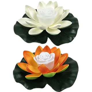 Yeehliny Schwimmende Lotuslichter, LED Wasserdichte Solar Seerosen Schwimmende solarleuchten Lotusblumen-Nachtlampe Lotusblüte Lotusblatt Teichlicht für Pool Teich Garten Deko (18CM-2PC-02#)