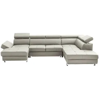 Stylife Wohnlandschaft, Grau, Metall, Kombination Echtleder/Lederlook, Rindleder, 6-Sitzer, U-Form, 327x212 cm, Goldenes M, Lederauswahl, Stoffauswahl, seitenverkehrt erhältlich, Bettfunktion Hocker Rücken echt, Wohnzimmer, Sofas & Couches, Wohnlandschaften, Wohnlandschaften in U-Form