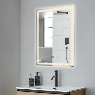 BAOCHADA Badspiegel mit Beleuchtung 50x70cm ,LED Spiegel mit 3 Lichtfarben Dimmbar, Entnebelung,Wandspiegel Led-Spiegel-Bad Horizontal/Vertikal für Badezimmern, Waschräumen (50×70cm)