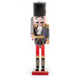 Figur Magichome Weihnachten Woodeco, 38 Cm, Nussknacker Mit Pelzmütze, Holz
