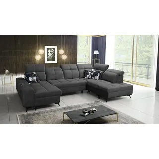 Wohnlandschaft in U-Form U-förmiges Sofa GOLD VI Farbe Grau Stoff WAVE 16 Ottomane Links IM Sofa - Dunkelgrau
