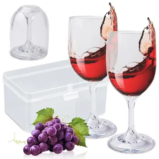 Weingläser aus Kunststoff, ideal für unterwegs: 2 bruchsichere Camping-Weingläser, faltbares Weinglas mit praktischer Box, kompaktes Weinglas f... - Transparent