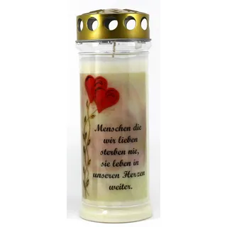 Grabkerze mit Spruch und Motiv Herz, (21x7,5 cm) Grablicht mit 7 Tage Brenndauer (3737), Wetterfestes Trauerlicht mit Deckel, Hochwertige Trauerkerze, Edle Gedenkkerze aus Deutschland