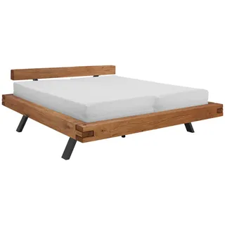 Valnatura Balkenbett, Eiche, Metall, Wildeiche, massiv, 200x200 cm, in verschiedenen Größen erhältlich, Schlafzimmer, Betten, Doppelbetten
