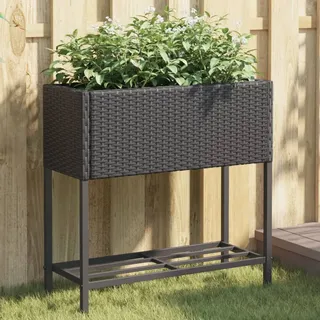 Hochbeete Mit Ablage 2 Stk. Schwarz 70x28x70 Cm Poly Rattan