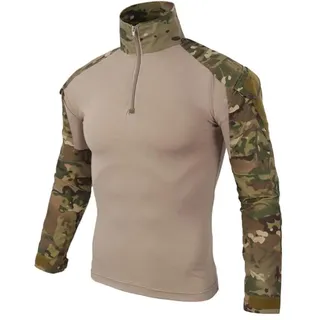 ShallGood Herren Outdoor Military Schlank Passen Taktisch T-Shirt Militär Tarnung Jacke Kampf Lange Hülse Camouflag T-Shirt Für Tactical Airsoft Paintball Armee Jagd Desert Hemd - S