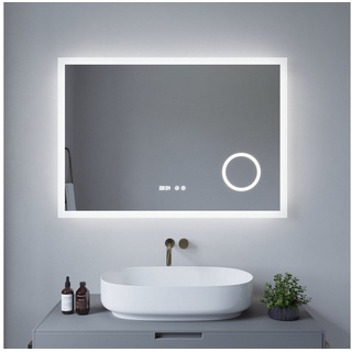 AQUALAVOS Kosmetikspiegel Badspiegel mit Beleuchtung LED kaltweiß mit Touch Schalter Wandspiegel, 100x70 cm 120x60 cm, IP44 wasserdichte LED-Leiste, 3-Fach Vergrößerung 100 cm x 70 cm