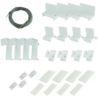 Victoria M. EasyFix Plissee Plisseerollo Zubehör-Set Ersatzteil Komplett-Set, inkl. Spannseilen, Plisseegriffen, Seilbremse, Klemm-& Klebehalter, Weiß