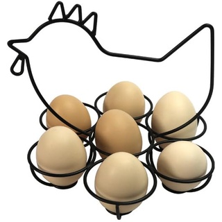 LATRAT Eierspender Eierkorb Metall Eierregal Eierhalter Eierbecher 7 Eier Aufbewahrung, Eierhalter Metall Huhn Form ostern dekoration Tischdekoraton Küchenzubehör (Dunkelbraun)