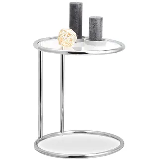 Relaxdays runder Beistelltisch, Metallgestell, Glasplatte, Wohnzimmertisch, Deko, Designer Tisch, HxD 53 x 45 cm, silber