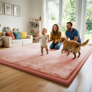 AEOCOO Krabbelmatte Baby 120x170 cm – 3,3 cm extra Dicke Krabbeldecke & Spielmatte aus Schaumstoff, rutschfest, für Laufgitter, Wohnzimmer Kinderteppich, Rosa