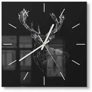 DEQORI Wanduhr 'Digitalisierter Hirsch' (Glas Glasuhr modern Wand Uhr Design Küchenuhr) schwarz 30 cm x 30 cm