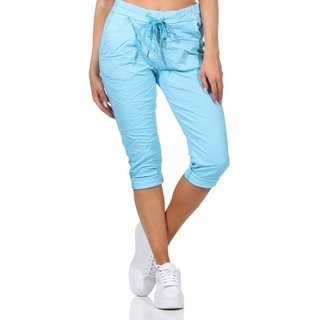Aurela Damenmode 7/8-Hose Damen Sommerhose Capri Jeans Kurze Hose Bermuda in sommerlichen Farben, Taschen und Kordelzug, 36-44 blau 36-38