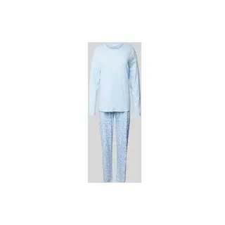 Pyjama mit geripptem Rundhalsausschnitt, Hellblau, 42