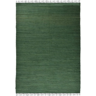 Theko | Dhurry Teppich aus 100% Baumwolle Flachgewebe Teppich Happy Cotton | handgewebt | Farbe: Dunkelgrün | 160x230 cm