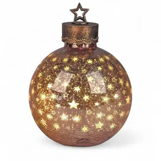 Formano LED Deko-Kugel 35 cm Sterne Rose-Gold Glaskugel Timer 6h/18h beleuchtet - Batteriebetrieben - Herbst Winter Weihnachtsdeko für Tisch Regal Fensterbank