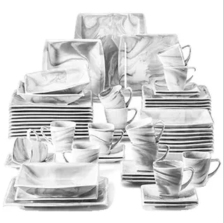 60-teiliges Marmor-geschirrset, Modernes Design, Umweltfreundliches Material.