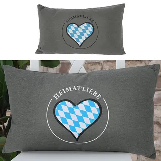 Cepewa Sofakissen Heimatliebe mit Reißverschluss | 50x30cm 280g Füllung grau weiß hellblau schwarz | Kuschelkissen Dekokissen waschbar (1 x Sofakissen Heimatliebe)