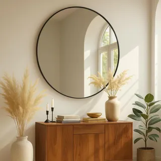 ALBATROS runder Wandspiegel 70 cm Schwarz – moderner Spiegel mit Metallrahmen – hochwertiges Floatglas, verzerrungsfrei & Kratzfest – Badspiegel, Flurspiegel, Wohnzimmer Spiegel modern