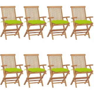 |NEW 2023|Camping & Gartendesign Komfortable Holzstühle Gartenstühle mit Hellgrünen Kissen 8 Stk. Massivholz Teak ,im skandinavischen Stil