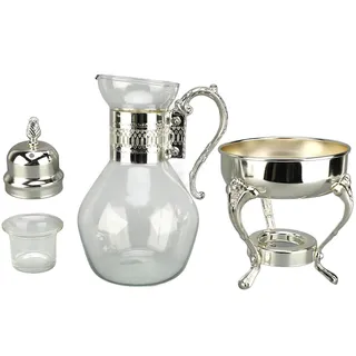 Glas -Kaffeekanne, Glas Kaffeekanne Set, Glas Teekessel mit loser Tee -Infuser, intage Stil heißer kalter Teekessel, Vintage türkische Kaffeekanne Glas Teekessel (Silber)