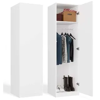 BDW SD-50 Kleiderschrank, 50 x 50 x 180 cm, 4 Regale, Kleiderstange Ideal für EIN Schlafzimmer, Flur, Kinderzimmer oder Büro | Kleiderständer, Garderobenständer (Weiß)