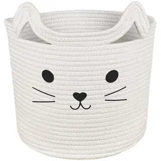 Bigepige Aufbewahrungskorb Kinder, Baby Spielzeug Baumwollseil Aufbewahrung Korb Geflochten, WäSchekorb Klein Faltbar Kinderzimmer Deko Katze(28x28x24cm)