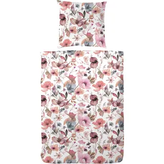 Primera Mako-Satin-Bettwäsche Floral Rosa 155 x 220 cm + 80 x 80 cm