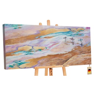 YS-Art Gemälde Meerabenteuer, Landschaft, Surfer auf Leinwand Bild Handgemalt Abstrakt Meer Strand braun 120 cm x 60 cm x 4 cm