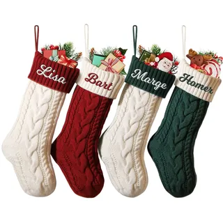 SearchI 2er Gestrickte Weihnachtsstrümpfe Personalisiert 18” Großer Individuelle Bestickte Name Nikolausstrumpf mit Benutzerdefinierte Christmas Stockings für Kamin Feiertags Familienparty Dekoration
