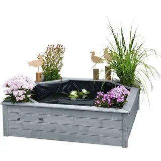 Kiehn-Holz Hochteich mit 4 seitlichen Pflanzzonen Solar grau 144 x 40 x 144 cm