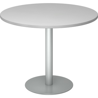 bümö Besprechungstisch, Esstisch klein, Tisch rund 100 cm - kleiner Esstisch grau, Rundtisch Esstisch 2 Personen mit Holz-Platte, Säule aus Metall in