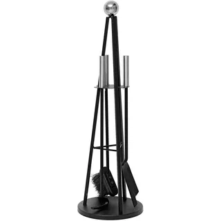 raik Kaminbesteck Gottfried 3-teilig aus Stahl schwarz Kamingarnitur mit Schaufel Besen und Schürhaken Moderne minimalistische Pyramidenform 70x22 cm