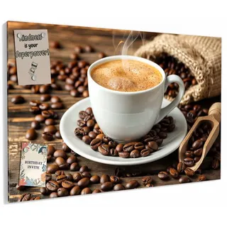 Primedeco Memoboard Metall Kaffee Geniessen – beschreibbar & magnetisch, (Inklusive Stift, Magnete und Montagematerial, 1-tlg., 9 verschiedene Größen), Magnetisch und Beschreibbar braun 60 cm x 40 cm