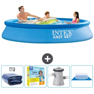 Intex runder aufblasbarer Easy Set-Pool – 305 x 61 cm – Blau – im Lieferumfang enthalten Sonnensegel - Wartungspaket - Filterpumpe für Schwi...