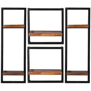 SIT Möbel Wandregal-Set | 4-teilig | Böden Mango-Holz natur | Rahmen Altmetall antikschwarz | B 95 x T 25 x H 75 cm | 09200-15 | Serie PANAMA