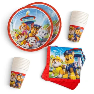 Procos - Paw Patrol Geburtstag Deko, Partygeschirr Set 52-TLG. | Kindergeburtstag Set mit 16 Papptellern (23 cm), 16 Bechern (200 ml) und 20 Servietten (33x33 cm), Papiergeschirr