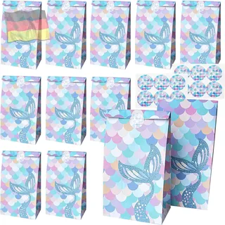 12 Stück Meerjungfrau Geschenktüten Papier Partytüten Bunt Papiertüten Mit 12 Au