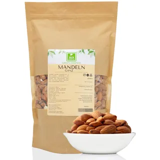 Mandeln 500g, natürliche ganze Mandeln, Mandeln mit Schale, Mandelsnack Nüsse