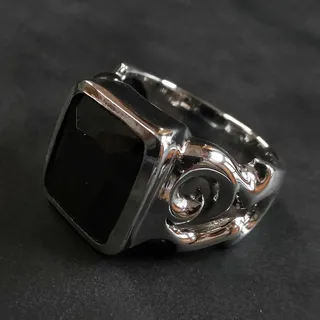 Drachensilber Ausgefallener Herren Ring Siegelring mit Zirkonia kunstvoll verziert 925er Silber 76 - Silber;Schwarz