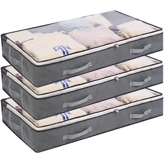 TUWENA Unterbettkommode 3 Stück Unterbettkommode mit Deckel, 75L Faltbare Grosse Kleidertasche (3 St), Kleideraufbewahrung mit Klare Fenster für Bettdecken, Kleidung, Decken