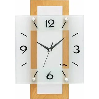AMS Funkwanduhr F5507 (Quarz,Holz,Buche,Wohnzimmer,Esszimmer,Küche,Arbeitszimmer,Büro,Flur) braun