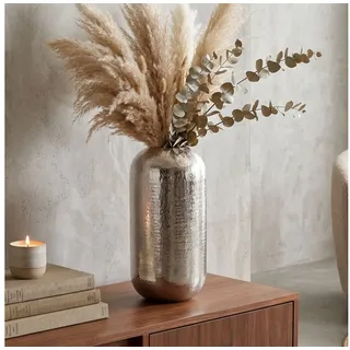 FINEBUY Bodenvase FB76405 Vase 45 cm Aluminium Silber Blumenvase Wohndeko Groß Rund (Elegantes Wohnaccessoire für stilvolle Räume), Große Vase mit moderner Ausstrahlung silberfarben 45 cm x 20 cm