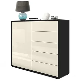 Vladon Ben V2 79 x 74 x 36 cm Schwarz matt / Creme Hochglanz
