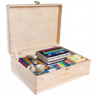 Creative Deco XL Große Holzkiste mit Deckel und Schloss | 40x30x14 cm (+/-1cm) | Erinnerungsbox Baby Holzbox mit Deckel Unlackiert Kasten Ostern | Für Spielzeuge Werkzeuge | ROH & UNGESCHLIFFEN
