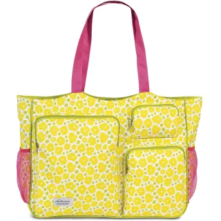 Fabrizio Strandtasche groß XXL viele Taschen Freizeittasche Urlaubstasche Sommer mit Reißverschluss (Gelb) - Maße: ca B 52 x H 43 x T 17 cm